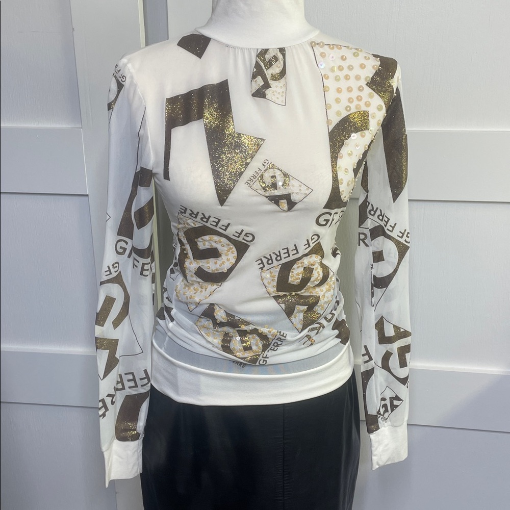 Gianfranco Ferre white - gold sheer top - Sz S